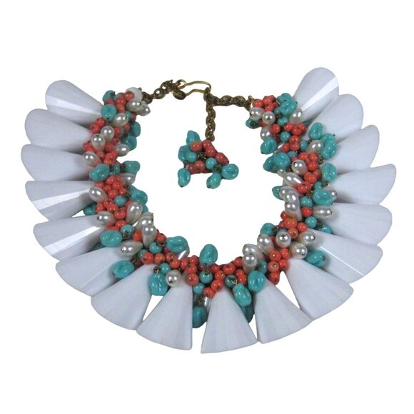Julie Rubano Necklace Statement Chunky Lucite Imitation Pearl Cluster Bib 13 in - Picture 9 of 9